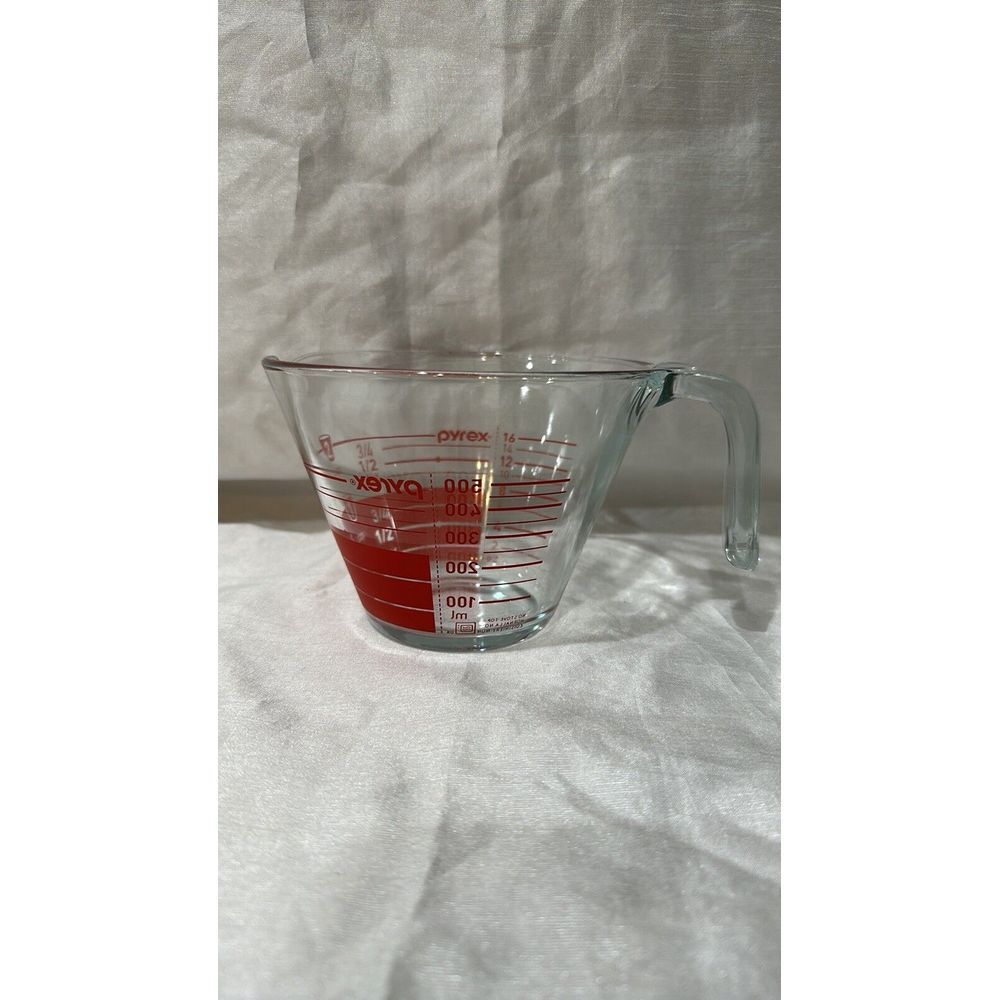 PYREX Measuring, 2 Cups, 16 oz, 500 mL, Red Reverse Read Inside, Vintage, USA
